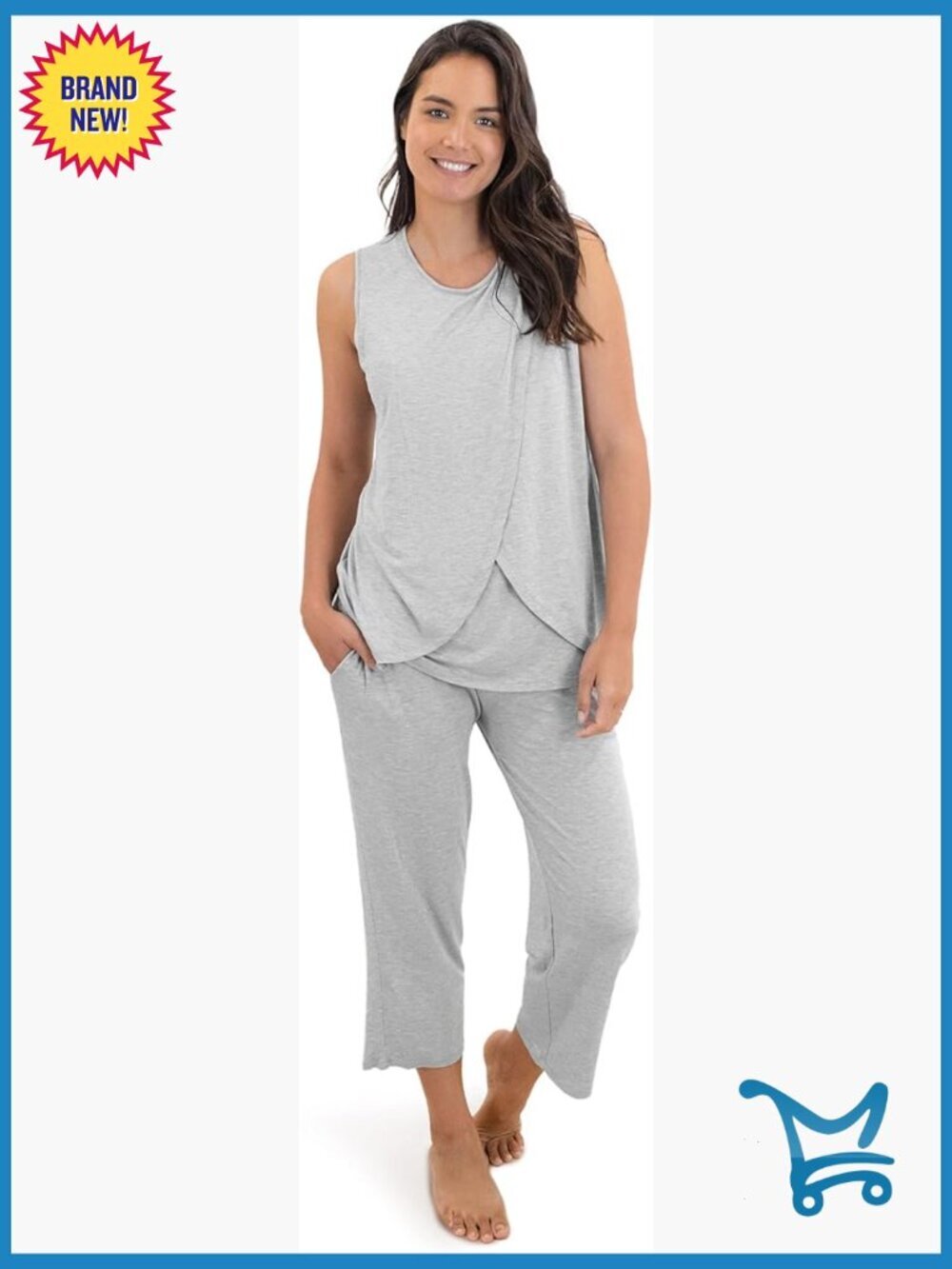 Tulip Hem Maternity Nursing Pajama Set, Sleeveless Tank & Capri Pants,